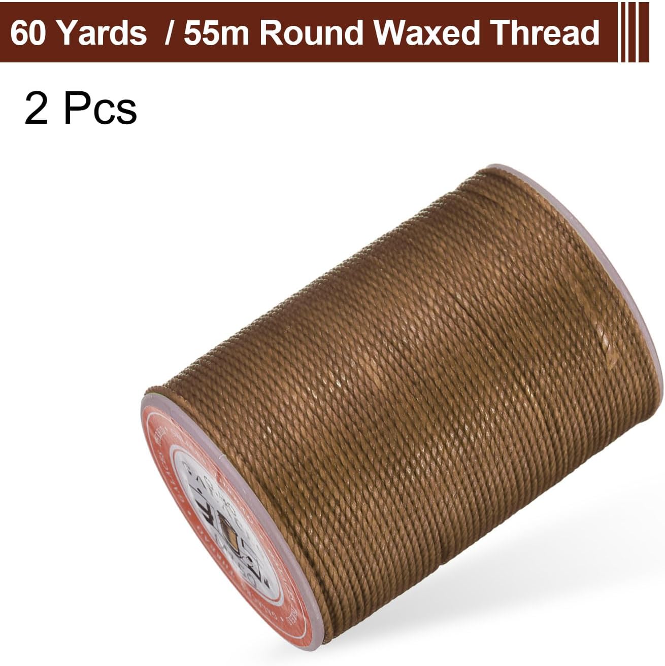 uxcell Round Leather Sewing Waxed Thread, 55m / 60 Yards Polyester Wax String, 0.80mm Wax Stitching Cord for Leather Crafts, Bookbinding, Bracelets Braided, Light Brown, 2pcs