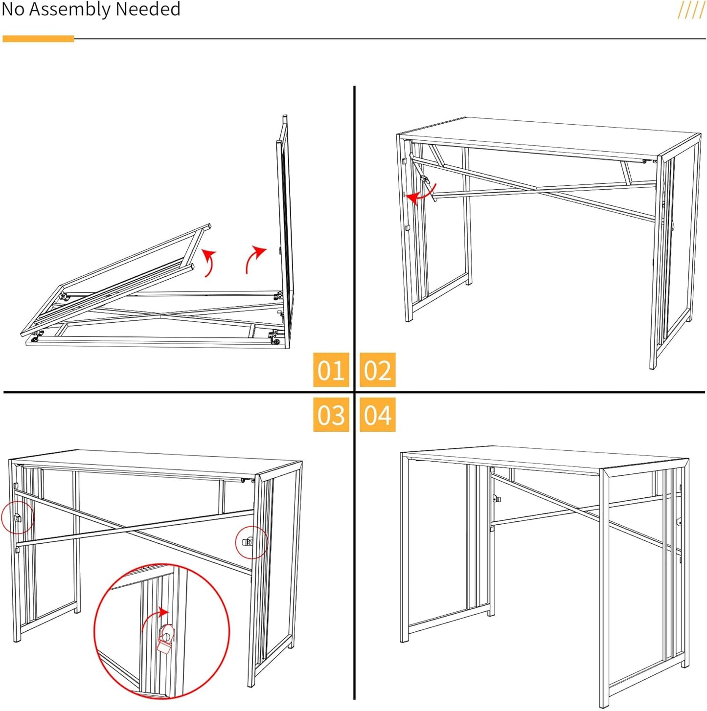Narrow Folding Computer Desk 35 inch, Writing Gaming Computer Desk for Small Spaces, No Assembly Required Small Office Table, Grey