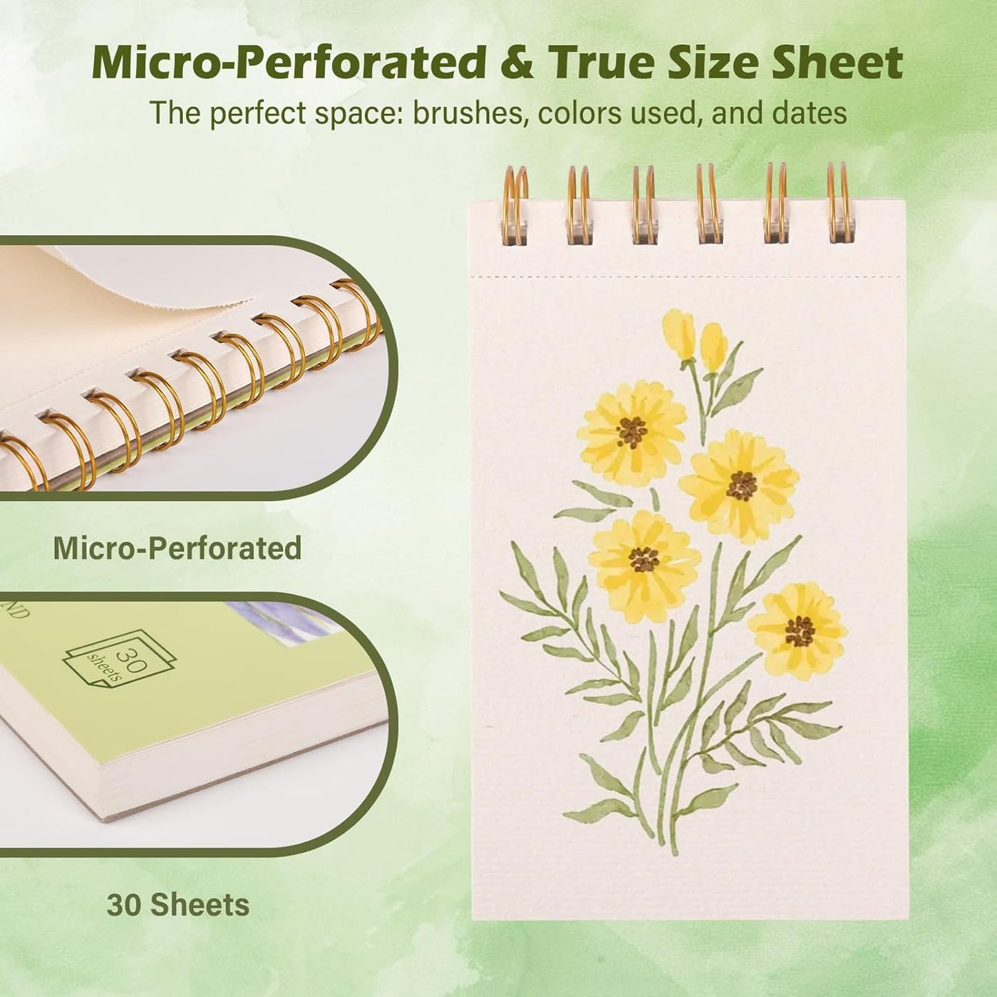 3-Packs Watercolor Paper Pad 3.5x5.5 Inch | 30 Sheets 140lb/300g,Spiral-Bound, Tear-Resistant & No-Bleed | Artist-Grade for Water Color Paper/Ink | Compact Travel Sketchbook (Adults, Students)