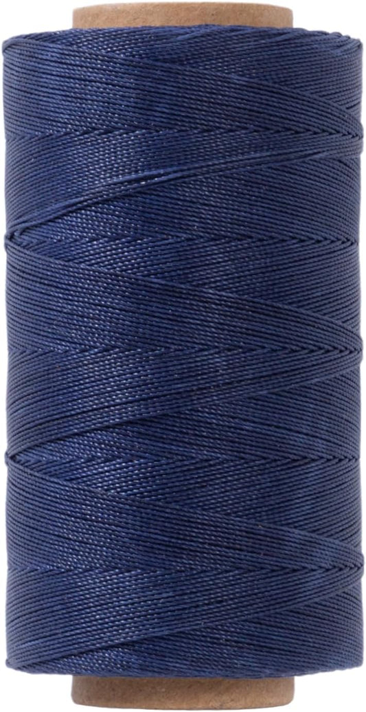 Round Waxed Polyester Thread 0.55mm, 440 Yards, Dark Blue, Stiff 3 Ply Leather Wax String for Hand Sewing, Beading, Knotting, Book Binding, Upholstery, Macrame Jewelry and Bracelets Making