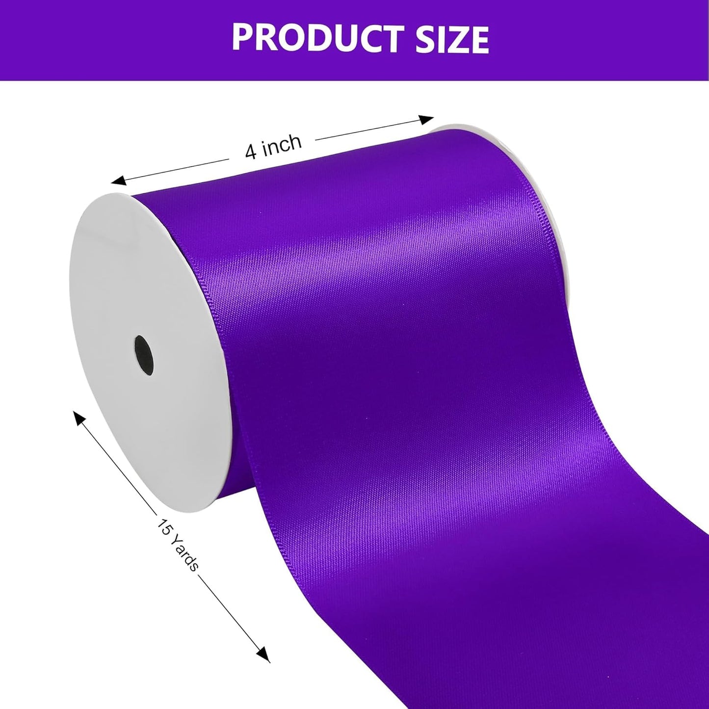 Purple Satin Ribbon 4 Inch X 15 Yards Solid Color Double Faced Ribbons Perfect for Crafts Wedding Decor Bow Making Arts Sewing and More