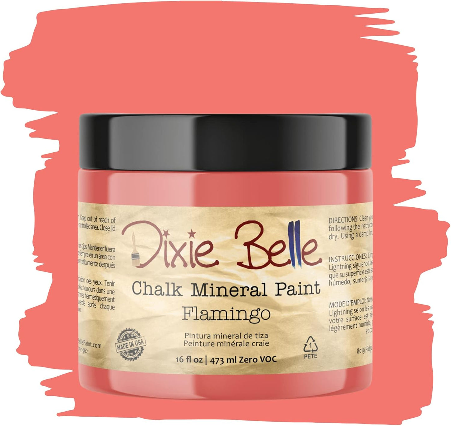 Dixie Belle Paint Company Chalk Finish Furniture Paint - Flamingo (16oz) - Matte Bright Coral Chic Chalk Mineral DIY Furniture Paint