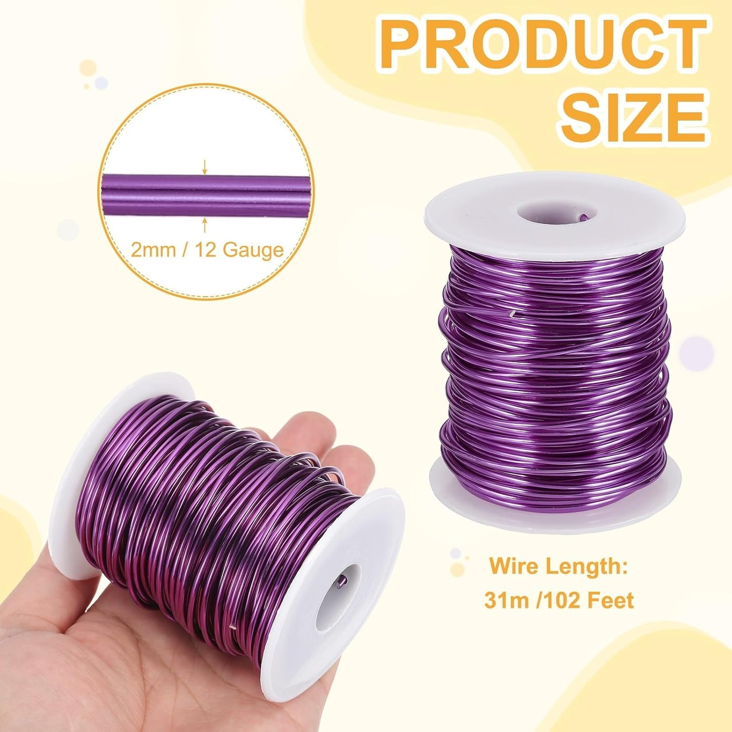 uxcell 12 Gauge / 2mm Anodized Aluminum Wire for Jewelry Craft Making, 102 Feet Bendable Flexible Wire for DIY Home Decor Gardening Sculpture, Purple