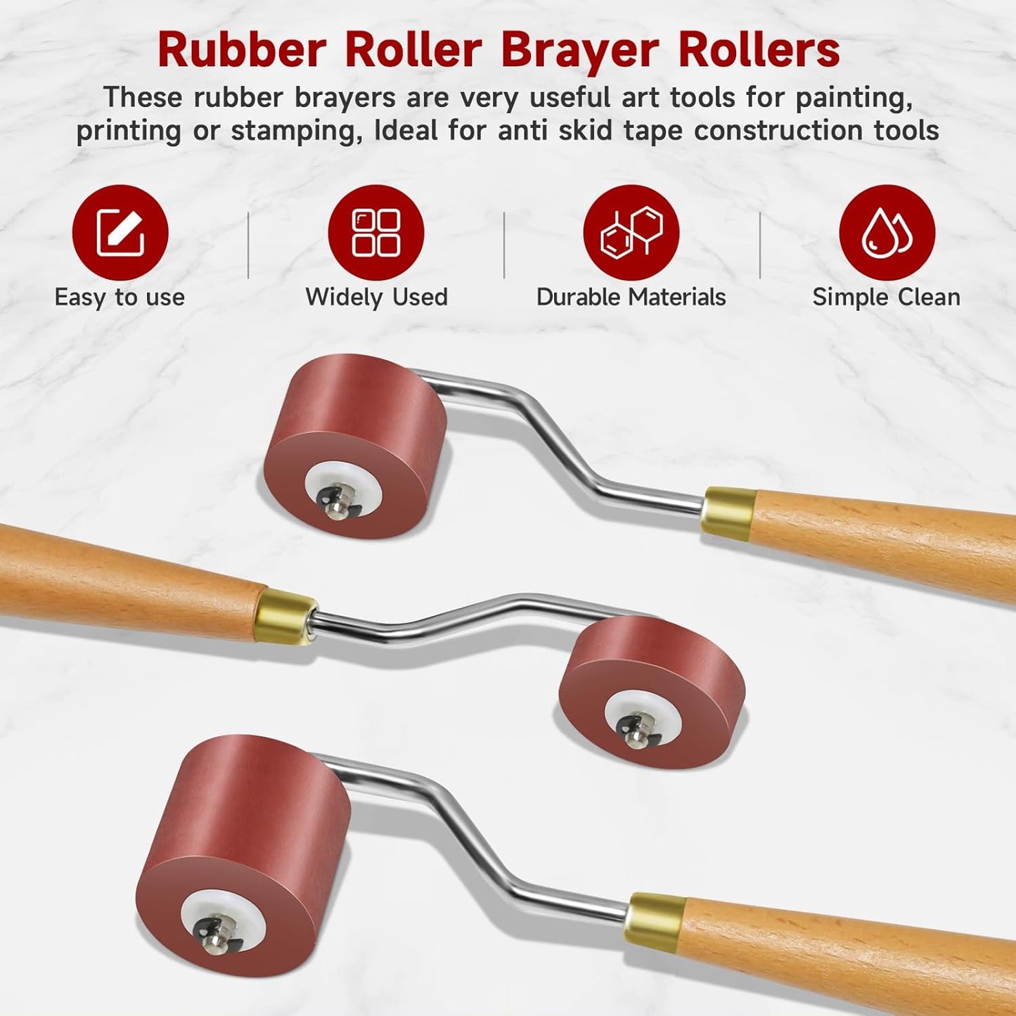 3pcs Rubber Rollers Brayer - Brayer Rollers for Crafting, Ink Roller Set with Comfort Grip for Printmaking, Crafts, and Stamping