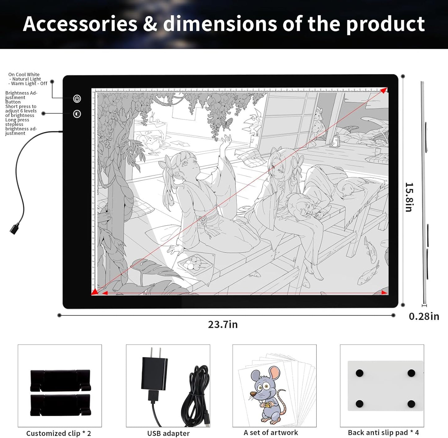 Rechargeable A2 Light Pad, Wireless Battery Powered Artist Tracing Light Box, 3 Colors/6-Level/Stepless Adjusted Brightness Large Light Board for Diamond Painting, Cricut Weeding Vinyl, Art