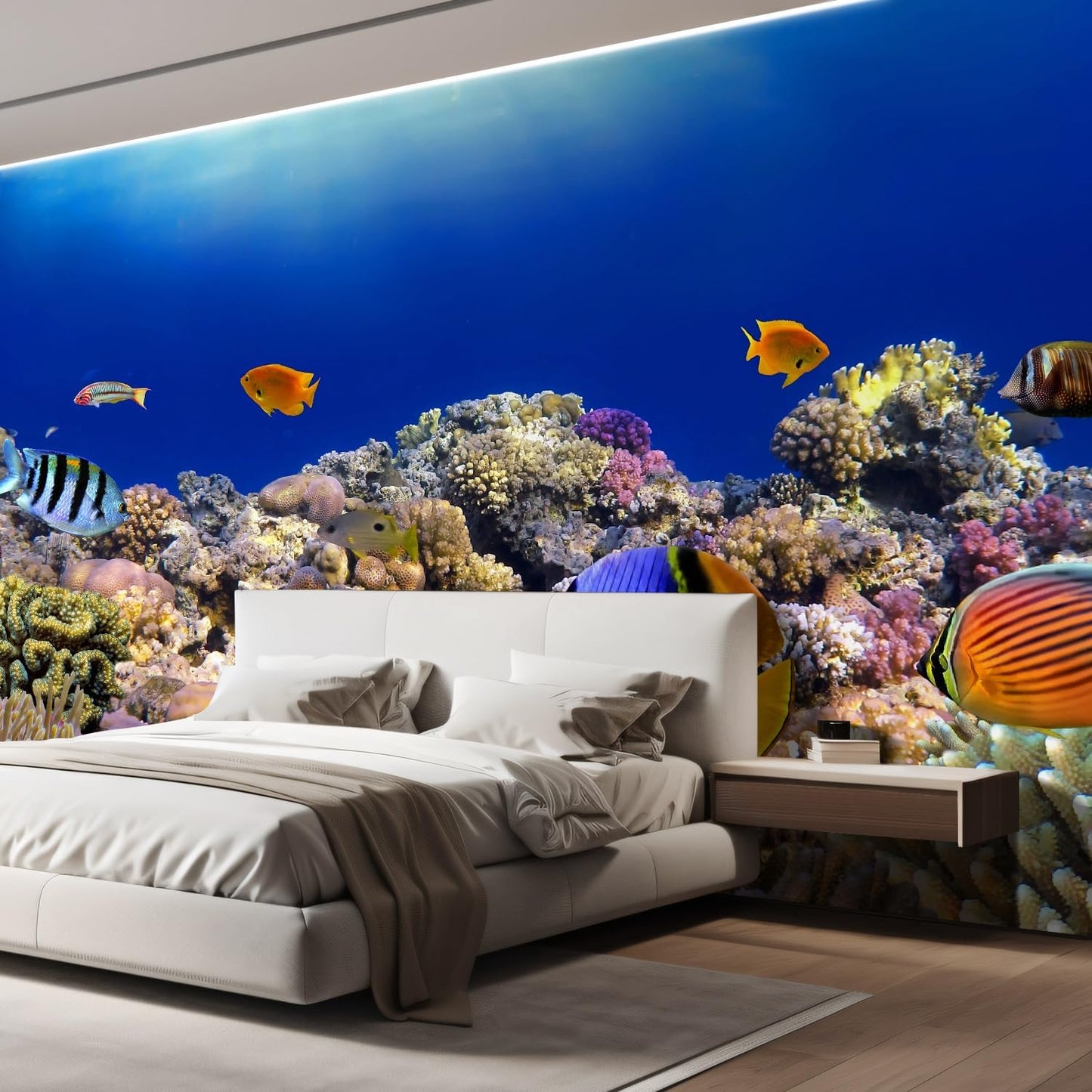 wall26 Wall Sticker/Wall Mural Tropical Blue Fish Coral Reef Ocean Seascape Nature Wilderness, Not Peel and Stick, Non-Woven Wallpaper Decorative for Bedroom, Living Room, Office - 120x120 inches