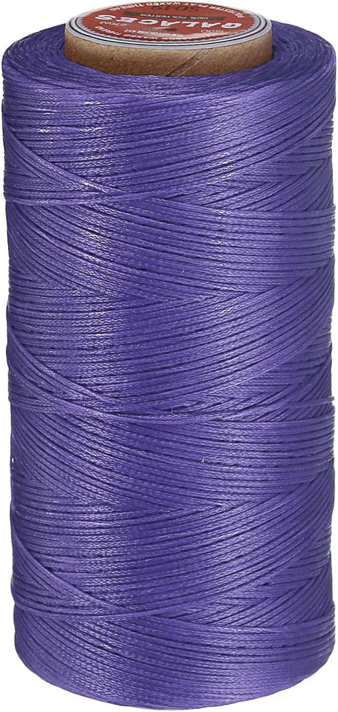 uxcell Flat Leather Sewing Waxed Thread, 270m / 295 Yards Polyester Wax String, 150D Wax Stitching Cord for Leather Crafts, Bookbinding, Bracelets Braided, Light Purple