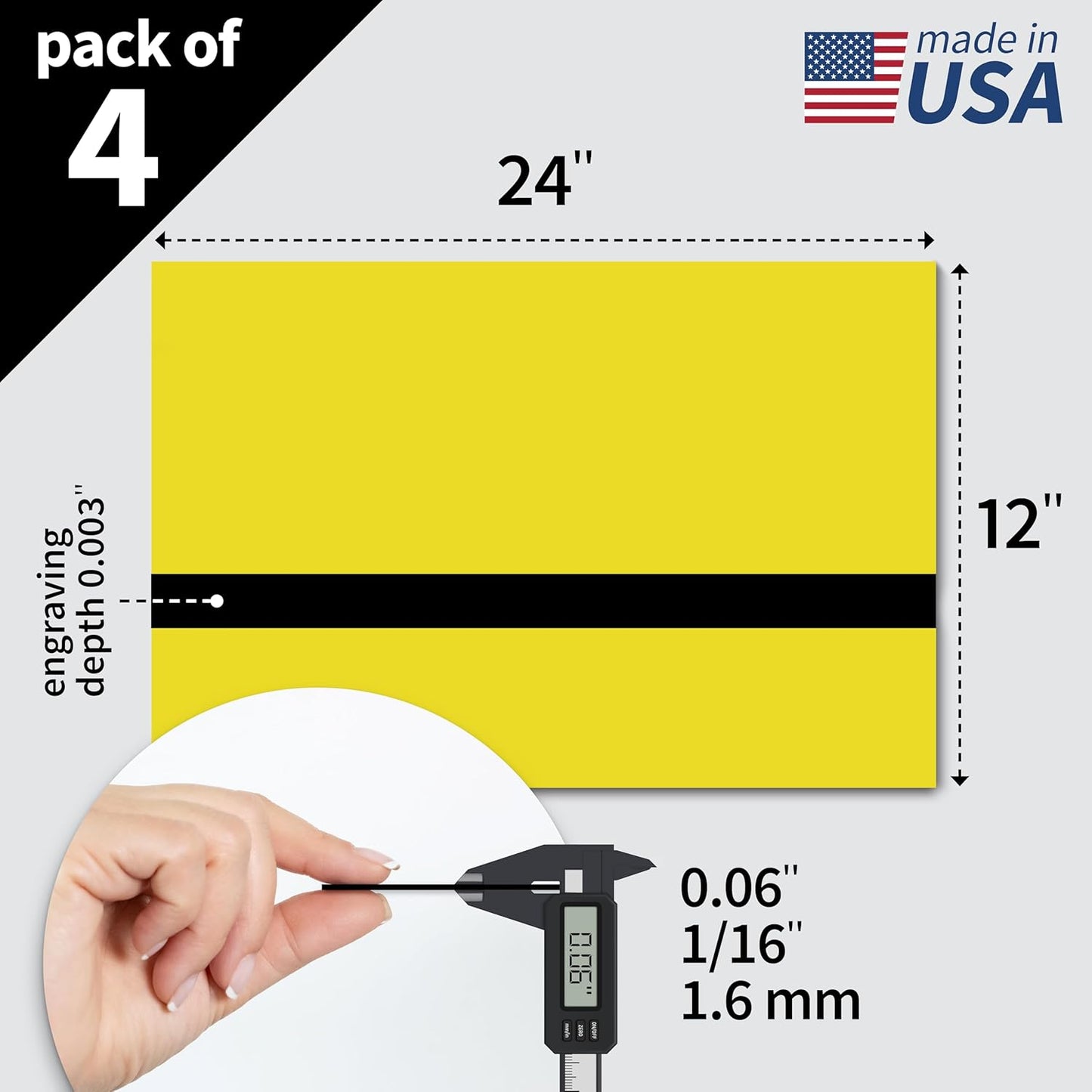 Trotec TroLase | 12"x24"x1/16", 4 Pcs | Yellow/Black| 2 Ply | Modified Acrylic | Laser Engraving Double Color Plastic Sheet | Engraving Blanks for Laser, Saw, Guillotine | Made in USA