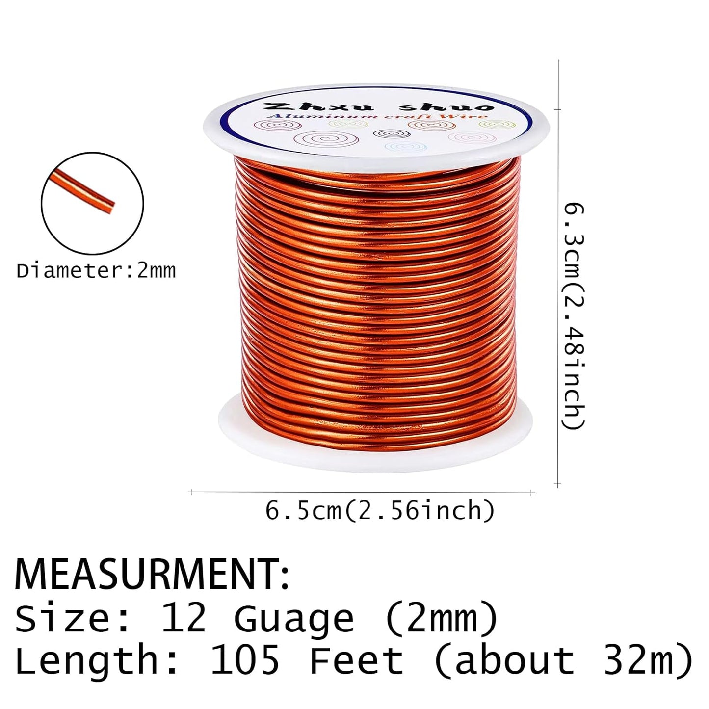 12 Gauge(2mm) Aluminum Wire 35 Yards Anodized Metal Wire for Bonsai Armature Crafting Sculpting Jewelry Craft Making Beading Floral (Orange, 12 Gauge)