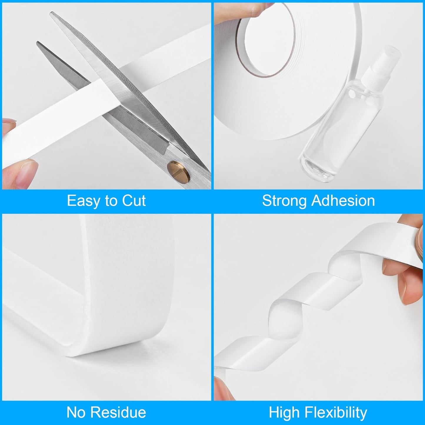 Double Sided Foam Tape 1In x 16.5FT 5 Pack, Mounting Tape Heavy Duty, Strong Adhesive Weatherproof Seal Strips for DIY Craft Picture Poster, Car & Gap Filling Mountings, Home Office Decor (White)