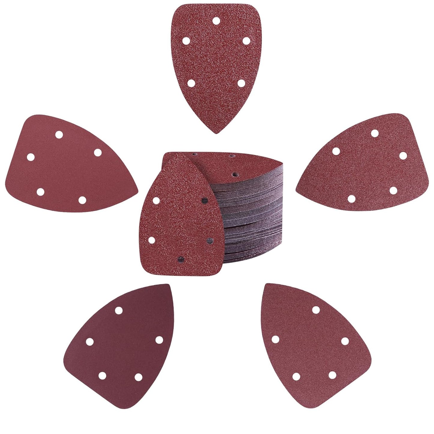 100-Pack Mouse Sandpaper (5-Hole) for Mouse Detail Sanders, Grits 40/80/120/180/240, Premium Aluminum Oxide, Easy to Replace, Ideal for Woodworking, Furniture Refinishing, and Crafting