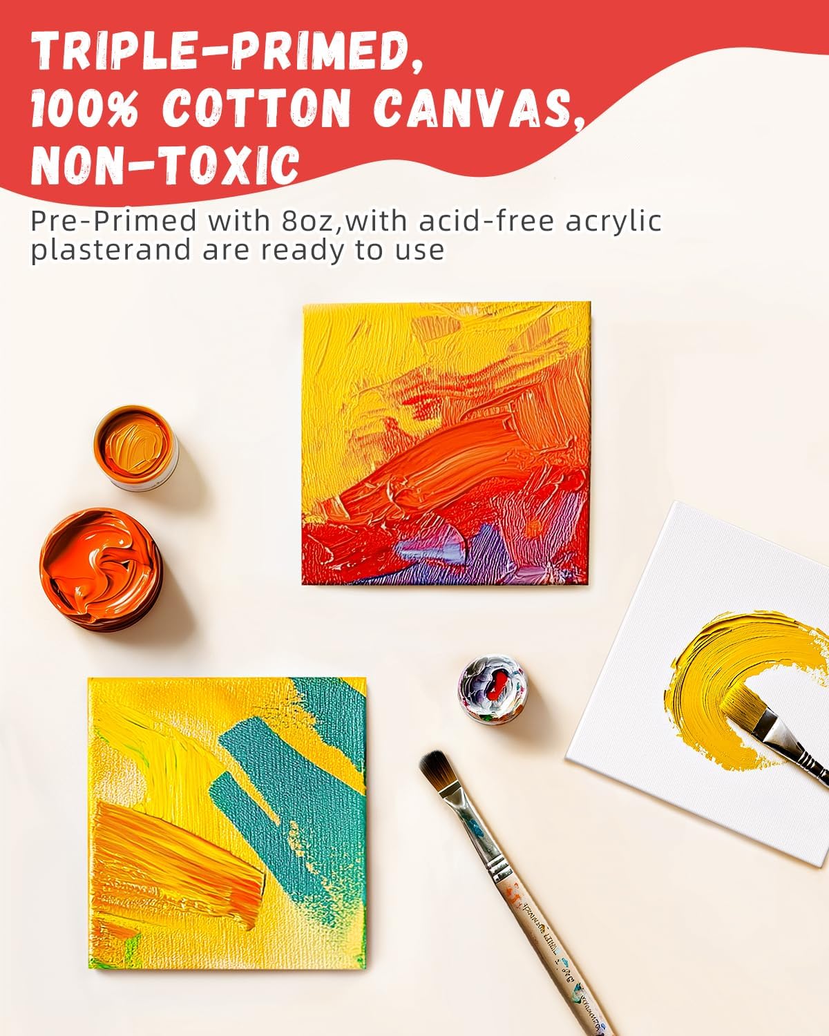 Simetufy Mini Canvas Boards for Painting 12 Pack 4x4inch, White Blank Paint Canvas Panels 100% Cotton Primed Acid Free for Oil, Watercolor, Acrylic, Gouache