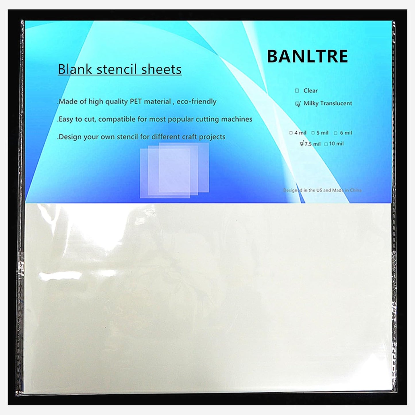 BANLTRE 12 Sheets 7.5 mil Mylar Sheet 12 x 12 inch Milky Translucent PET Blank Stencil Making Sheet for Cutting Machines, Cut Tool Template Material (7.5 mil)