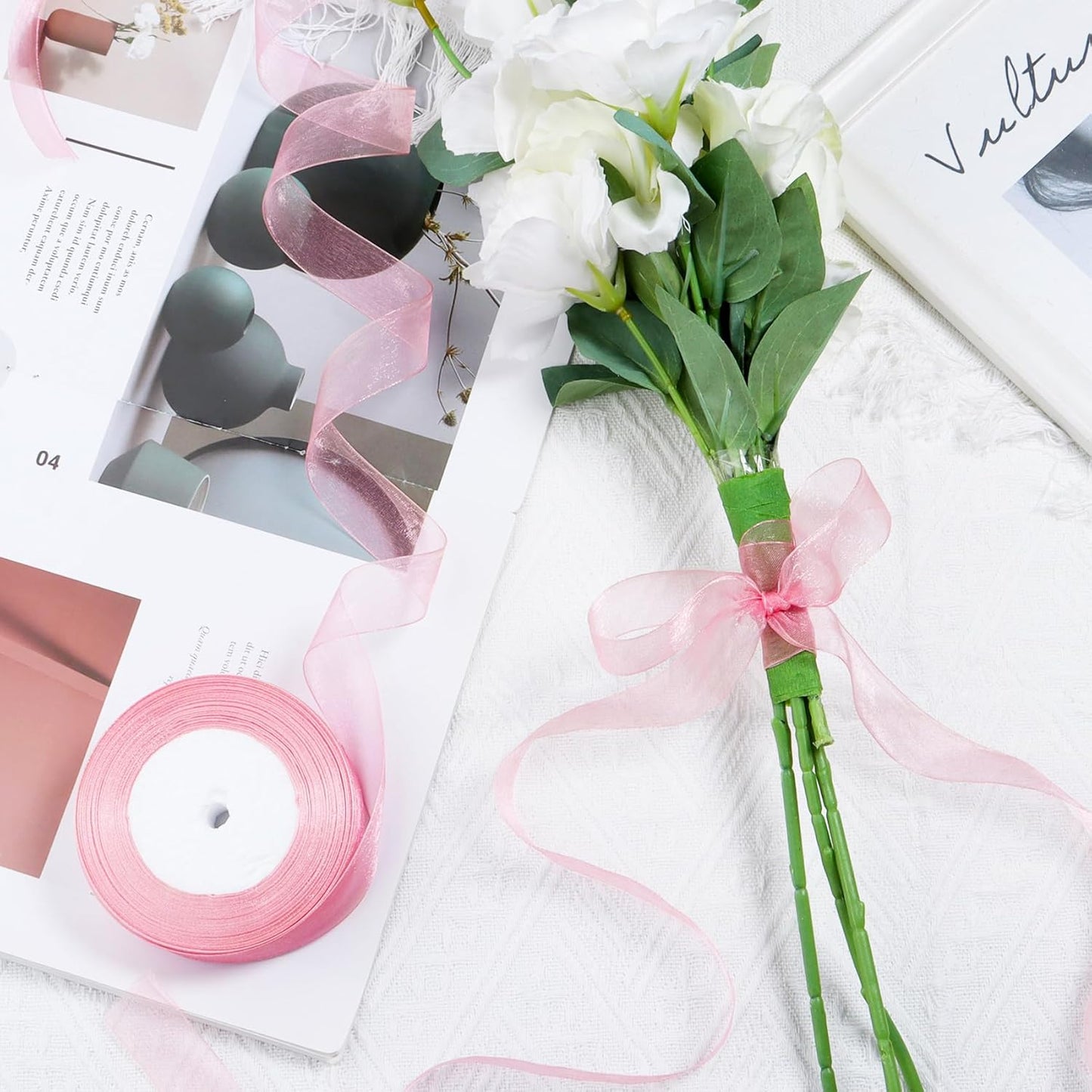 Ribbon for Gift Wrapping 3/4 inch Rose Gold Sheer Organza Ribbon for Flower Bouquet Tulle Thin Chiffon Ribbons for Wedding Invitations Christmas Halloween Presents Decorations Crafts 50 Yards