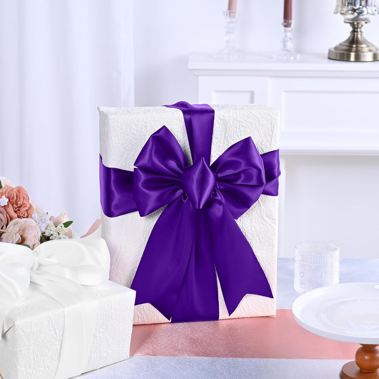 Purple Satin Ribbon 3 Inch X 15 Yards Solid Color Double Faced Ribbons Perfect for Crafts Wedding Decor Bow Making Arts Sewing and More