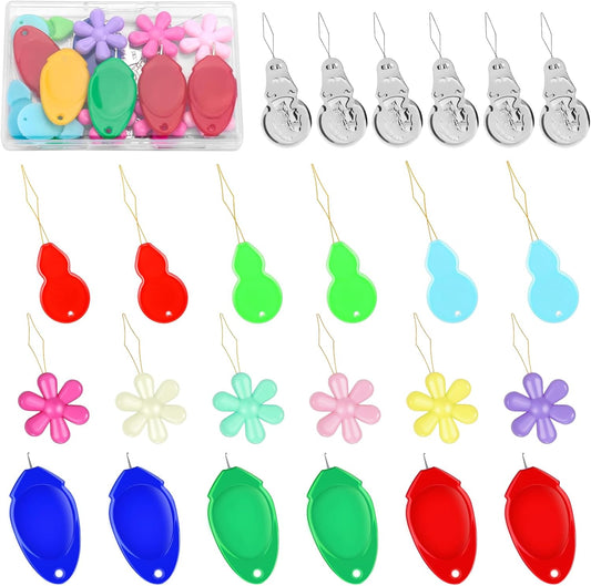 KAQRHFT Needle Threaders, 24 PCS Needle Threader Kit for Needle Work, 4 Types Simple Needle Threader Tool with Clear Storage Box for Hand Sewing, Sewing Machine, Embroidery Floss