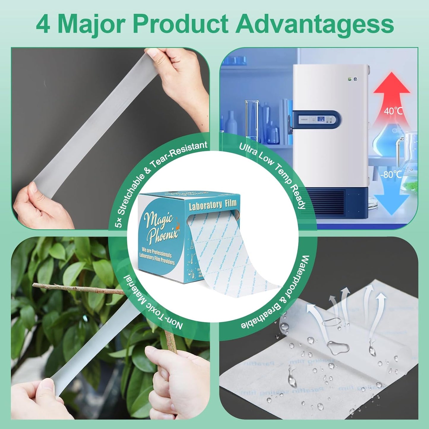 Lab Sealing Film Sheets, 1.2 inches (3cm) × 4 inches (10cm) (100pcs), Pre-Cut Plastic Wrap in Hard Case for Petri Dishes, Labware, Cryo Storage, Plant Grafting (BM-PSF-03)