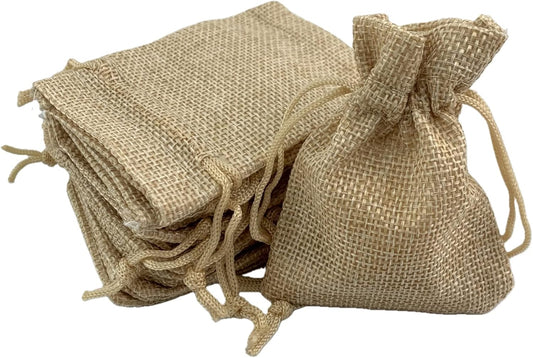Palmhomee Pack Of 25 Burlap Gift Bags with Drawstring Linen Jewelry Pouches Wedding Hessian Jute Bags for Birthday Jewelry and Treat Pouches Party Wedding Favors Gift Art and DIY Craft (3.6x4.8 Inch, Ivory)