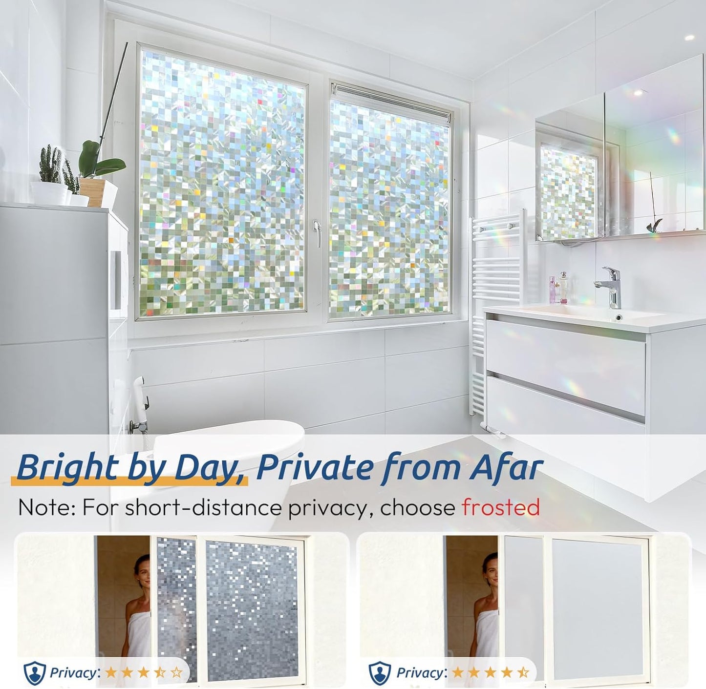 rabbitgoo Stained Glass Window Privacy Film Mosaic Pattern, Frosted Glass Window Film Rainbow Decorative Sticker, Static Cling UV Blocking Suncatcher for Home, 17.5 x 78.7 Inches