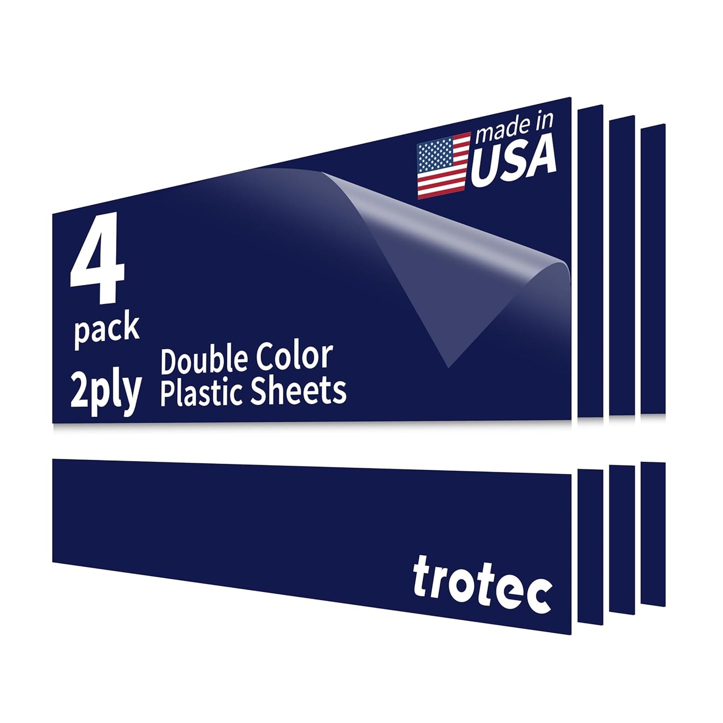 Trotec TroLase | 12"x24"x1/16", 4 Pcs | Blueberry/White | 2 Ply | Modified Acrylic | Laser Engraving Double Color Plastic Sheet | Engraving Blanks for Laser, Saw, Guillotine | Made in USA