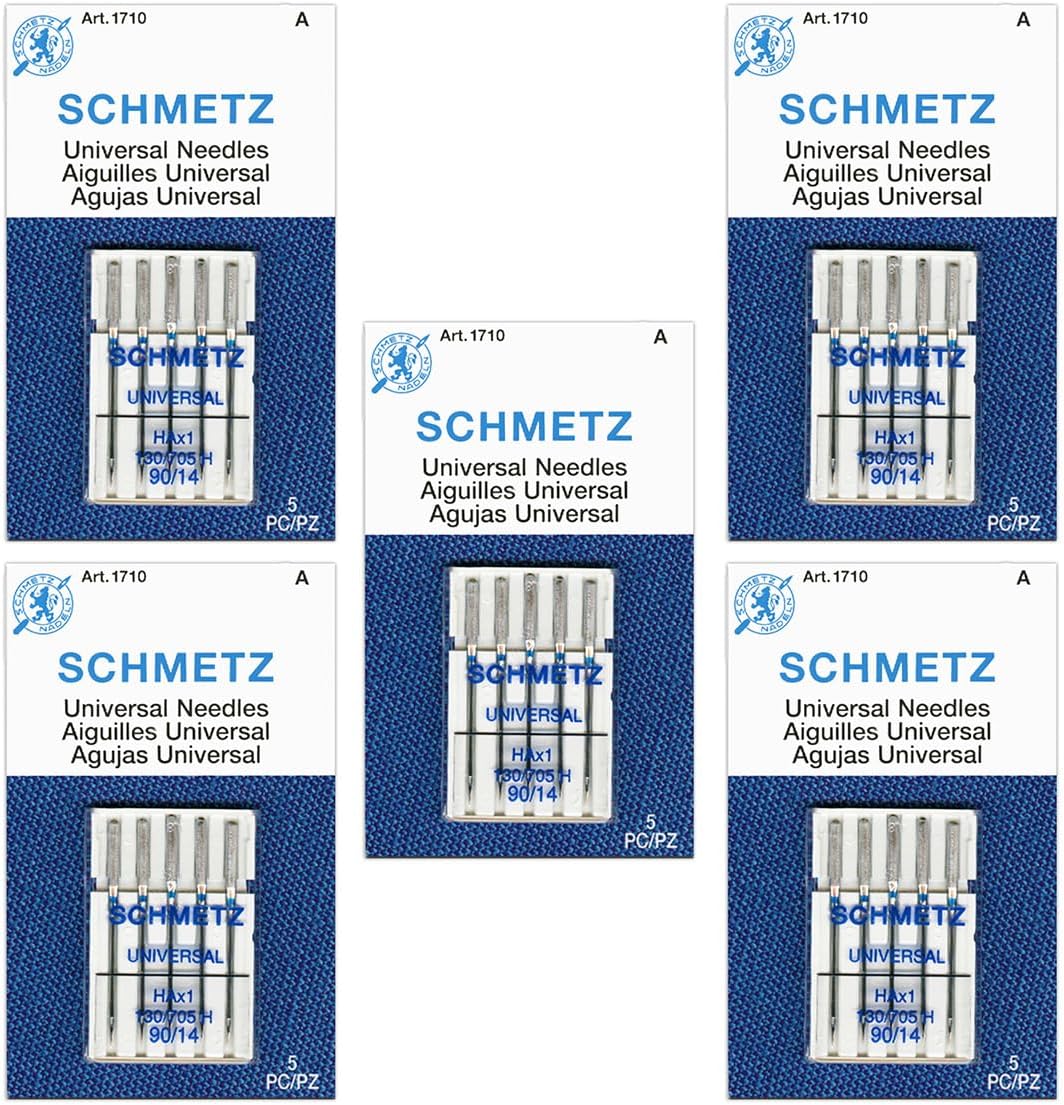 SCHMETZ Universal Sewing Machine Needles - Size 90/14, 5-Needle Cards, Pack of 5