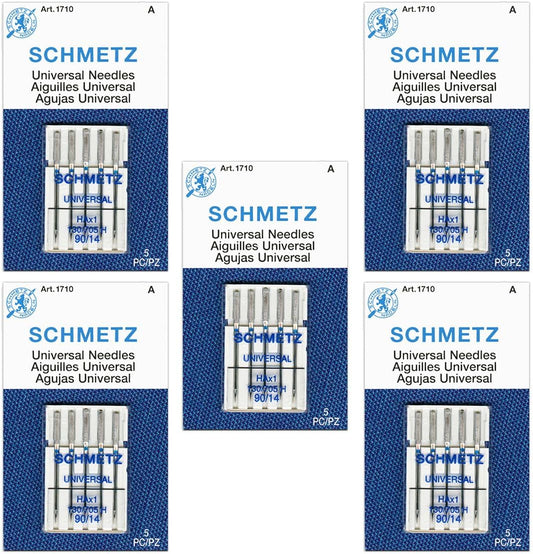 SCHMETZ Universal Sewing Machine Needles - Size 90/14, 5-Needle Cards, Pack of 5