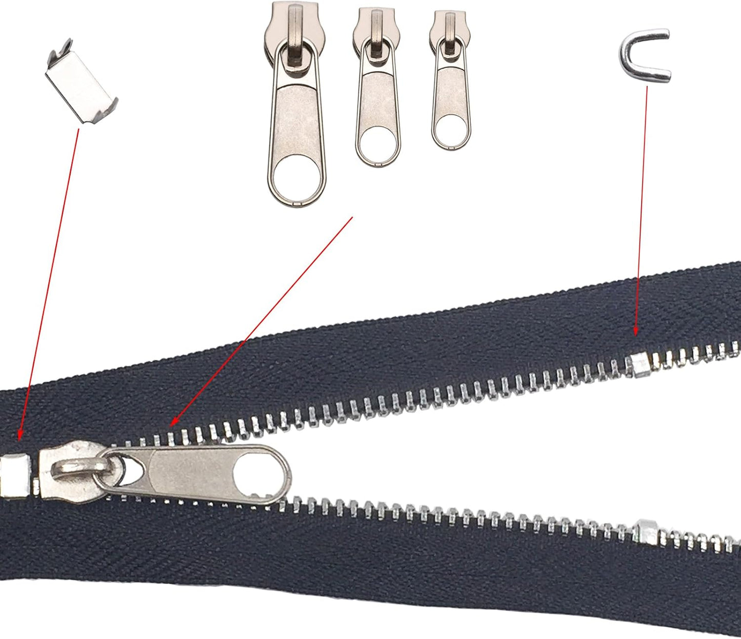 Zipper Replacement Pull Tabs Zip Fixer Zipper Repair Kit with Zipper Install Pliers Tool,161 Pieces