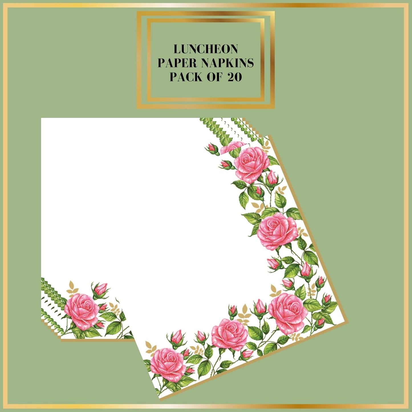 20-ct 13x13 Flowers Paper Luncheon Decoupage Napkins, 3-Ply Servilletas Printed Flower Border Cocktail Napkin for Art, Dinner and Party, Disposable Napkins Decor