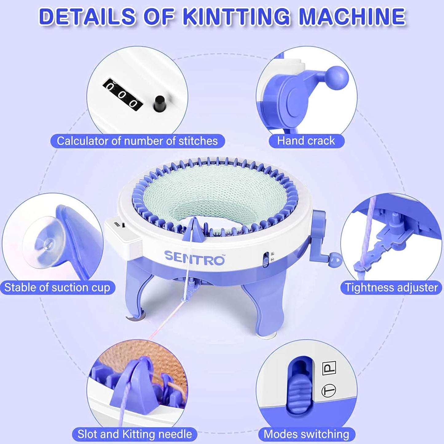 BZVV Knitting Machine for SENTRO 48 Needles Smart Knitting Crochet Machine with Row Counter for Adults and Beginners, Knitting Board Rotating Double Loom, Weaving Loom Machine Kit New Year Gifts