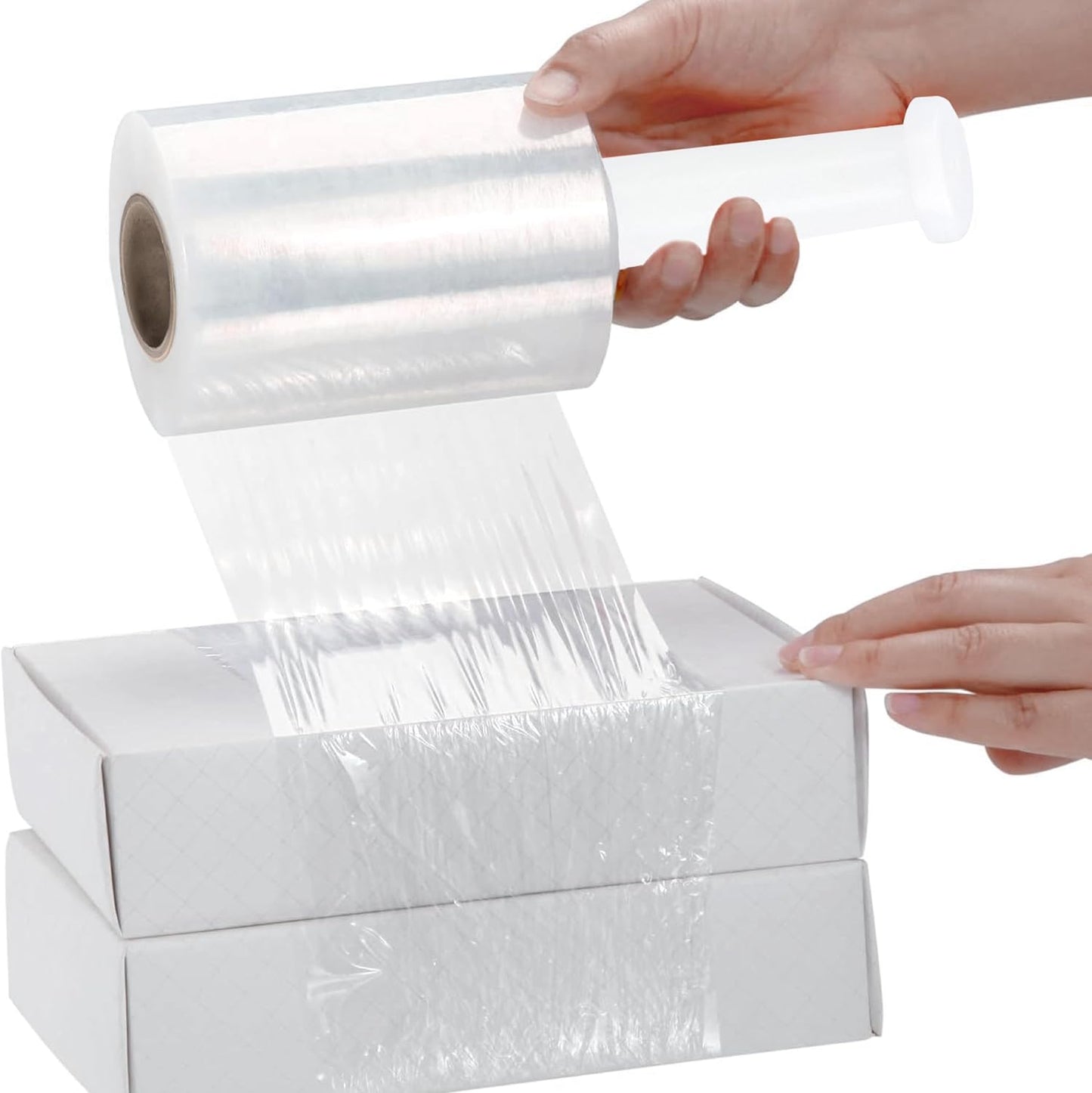 PSBM Mini Stretch Wrap with Handle, 12 Pack, 5 Inch x 1000 Feet, 45 Gauge, Clear High Performance Small Plastic Cling Film for Pallets Moving Storing