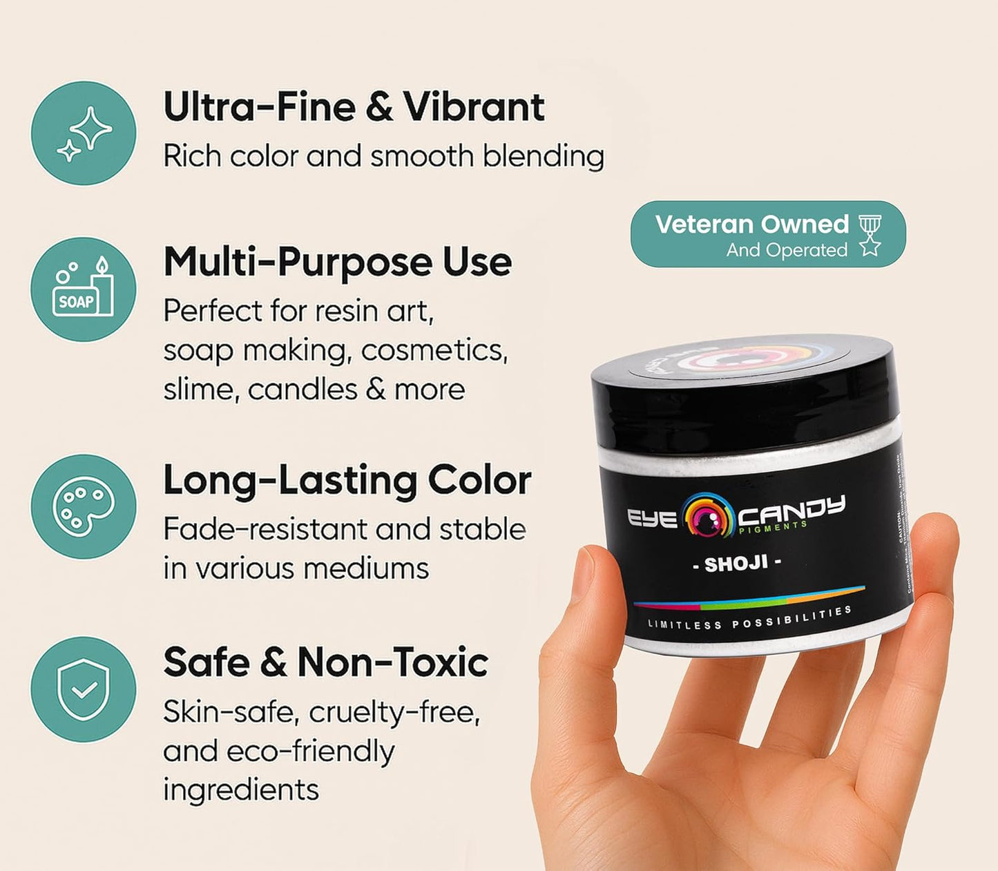 Eye Candy Pigments Premium White Mica Powder - Shoji (50gr) - for Epoxy, Resin, Soap, Paint, Woodworking, Acrylic Pouring, Bath Bombs, Fishing Lures - DIY Arts and Crafts Additive