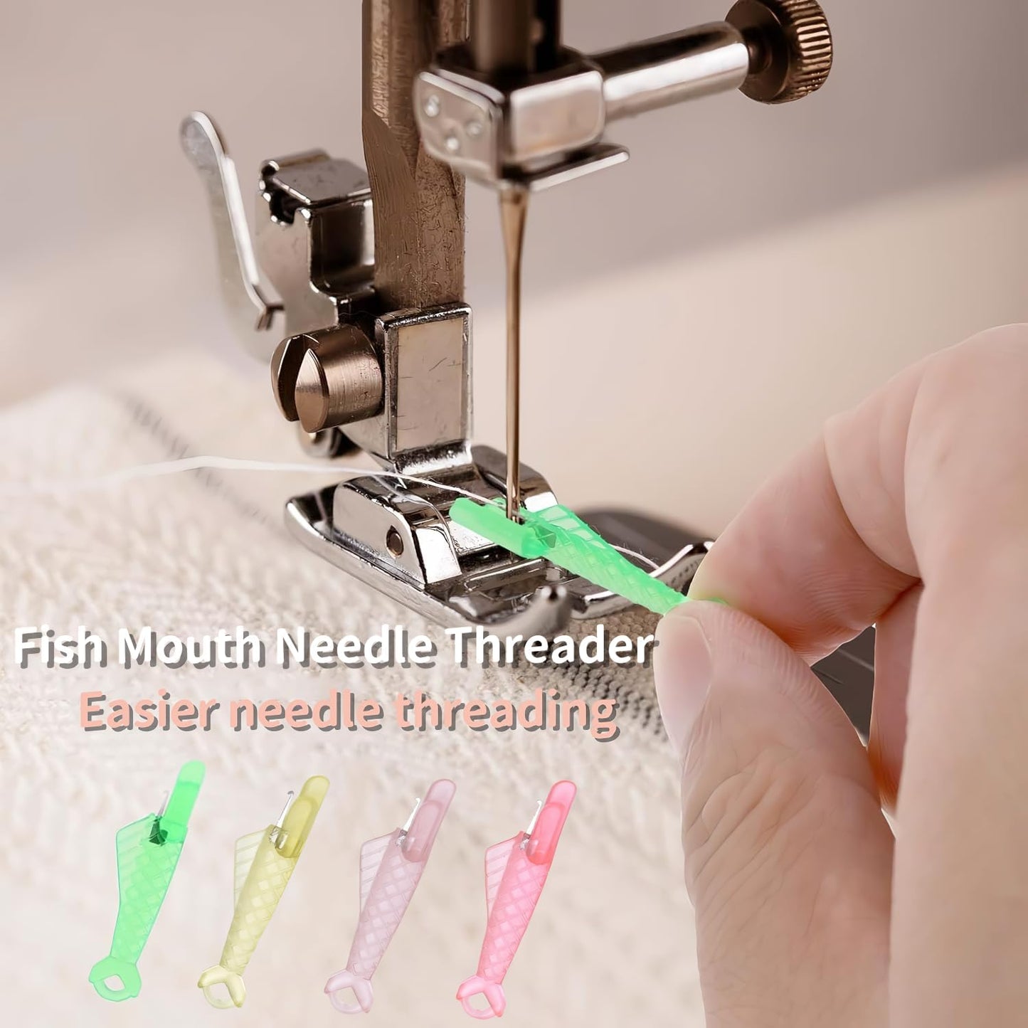 Fish Mouth Needle Threader for Sewing Machine, Quick Sewing Needle Threader Tool, Fish Type Sewing Machine Needle Threader, Sewing Threaders for DIY and Sewing Machine (Mixed Color)
