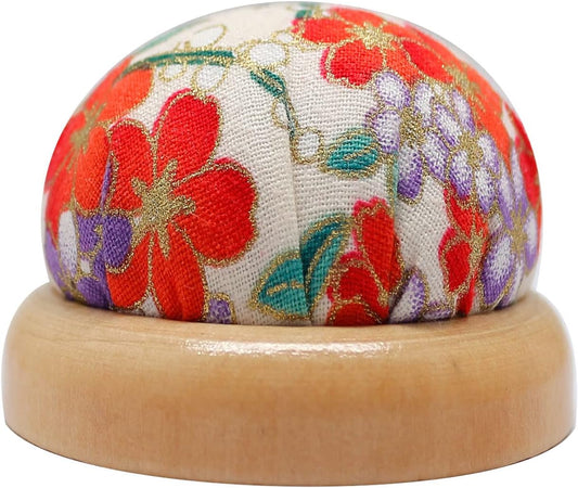Pin Cushion Wooden Base Round Needle Pincushions Needles Holder Handmade DIY Sewing Tools