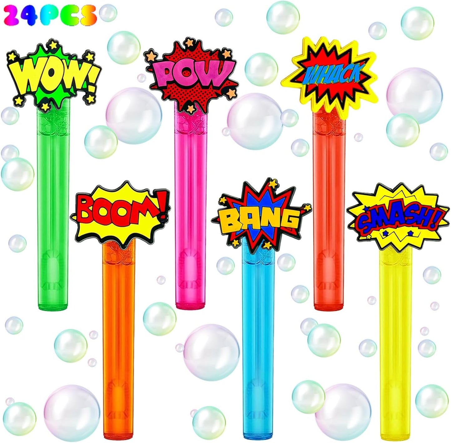 Superhero Party Favors,24Pcs Hero Word Bubble Wands for Kids,Cool Bubble Wand for Superhero Party Supplies,Classroom Prizes Pinata Goodie Bag Stuffers Gift