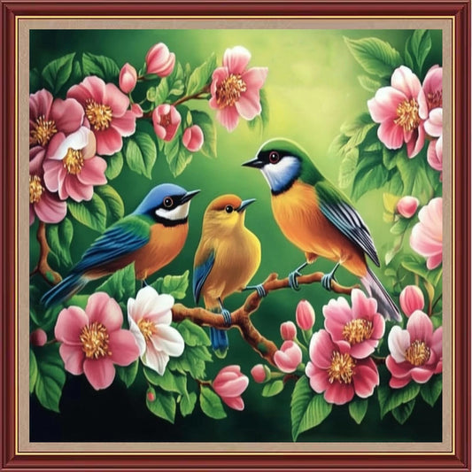 DMCXART Counted Cross Stitch Kits for Adults Needlepoint Kits Unprinted Cross Stitching Embroidery Kit 11CT Cross Stitch Supplies-Singing of Birds and Fragrance of Flowers 18x18 inch