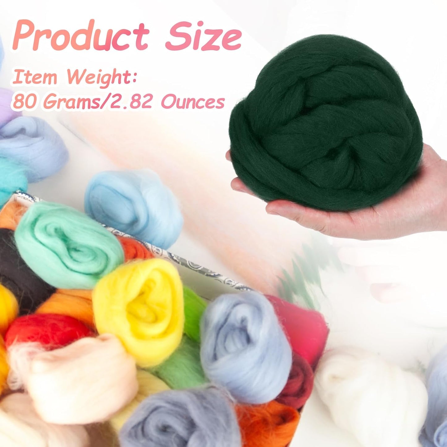 PATIKIL Wool Roving Yarn, 80G/2.82OZ Soft Felting Wool Pure Chunky Roving Yarn Bulk for Needle Felting Knitting Blanket Spinning Weaving DIY Craft, Dark Green