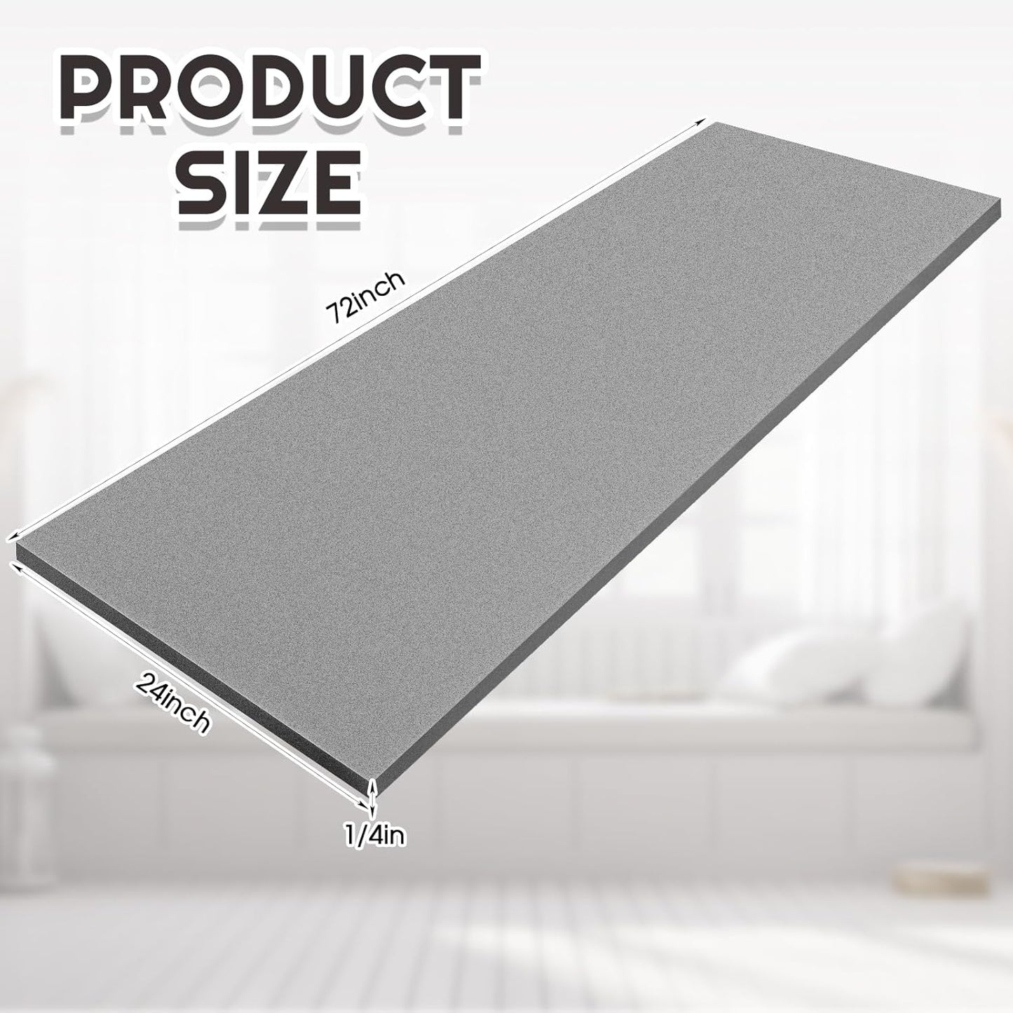 Amylove Polyurethane Foam 24" x 72" High Density Cushion Upholstery Foam Sheet for Seat Replacement DIY Projects Chairs Headboards Sofas Home(1/4" X 24" X 72",Gray)