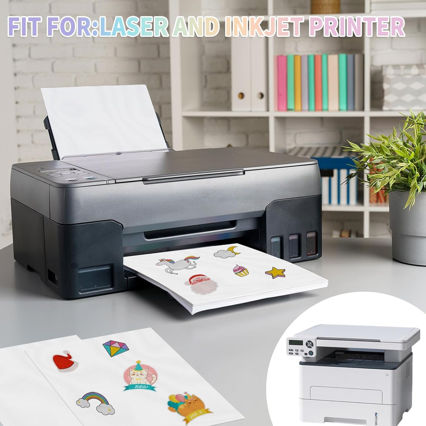 20 Sheets Holographic Sticker Paper,8.5x11 Inch Clear Printable Vinyl Sticker Papers,Self-Adhesive Waterproof for Inkjet/Laser Printer（Clear）