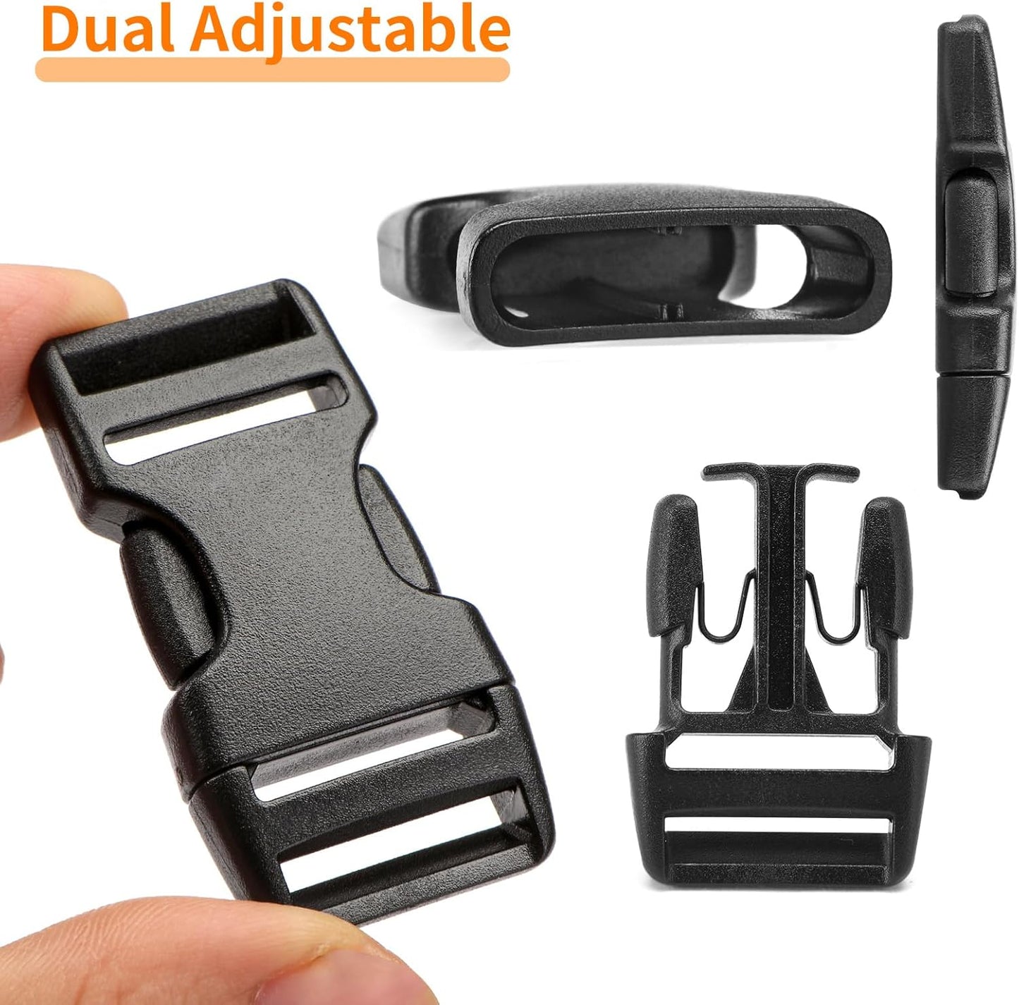 3/4" Buckles and Straps Set: 6 Yards of Thick Nylon Webbing, 6-Pack Quick Side Release Adjustable Plastic Buckles, 12 Tri-Glide Slide Clips(3/4 Inch Combo Set)