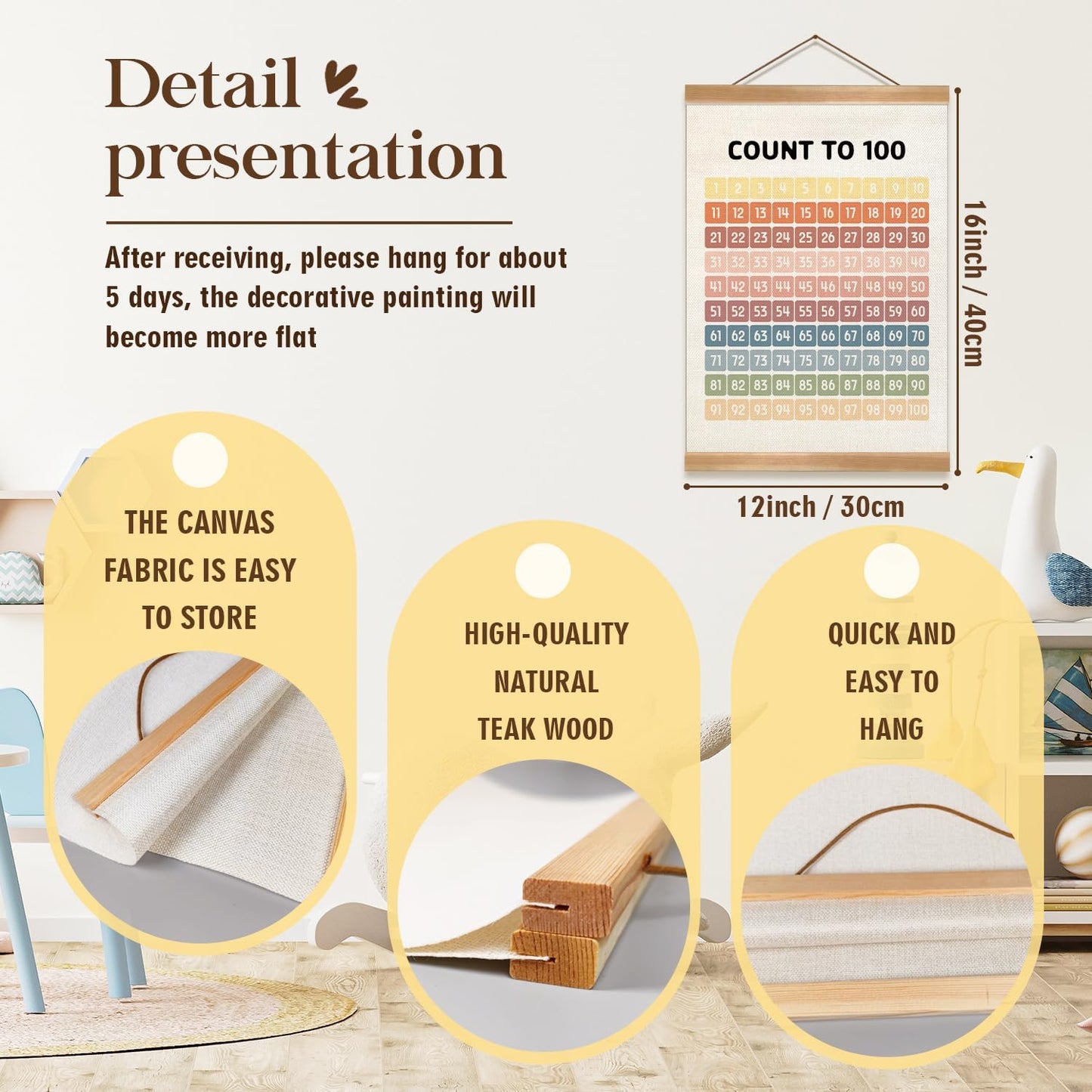 Numbers 1-100 Poster Chart, Number Chart Wall Art Decor, Boho Classroom Decor, Count to 100Learning Posters Banner for Classroom Nursery Kids Room Playroom Preschool Decorations (12x16inch 1-100)