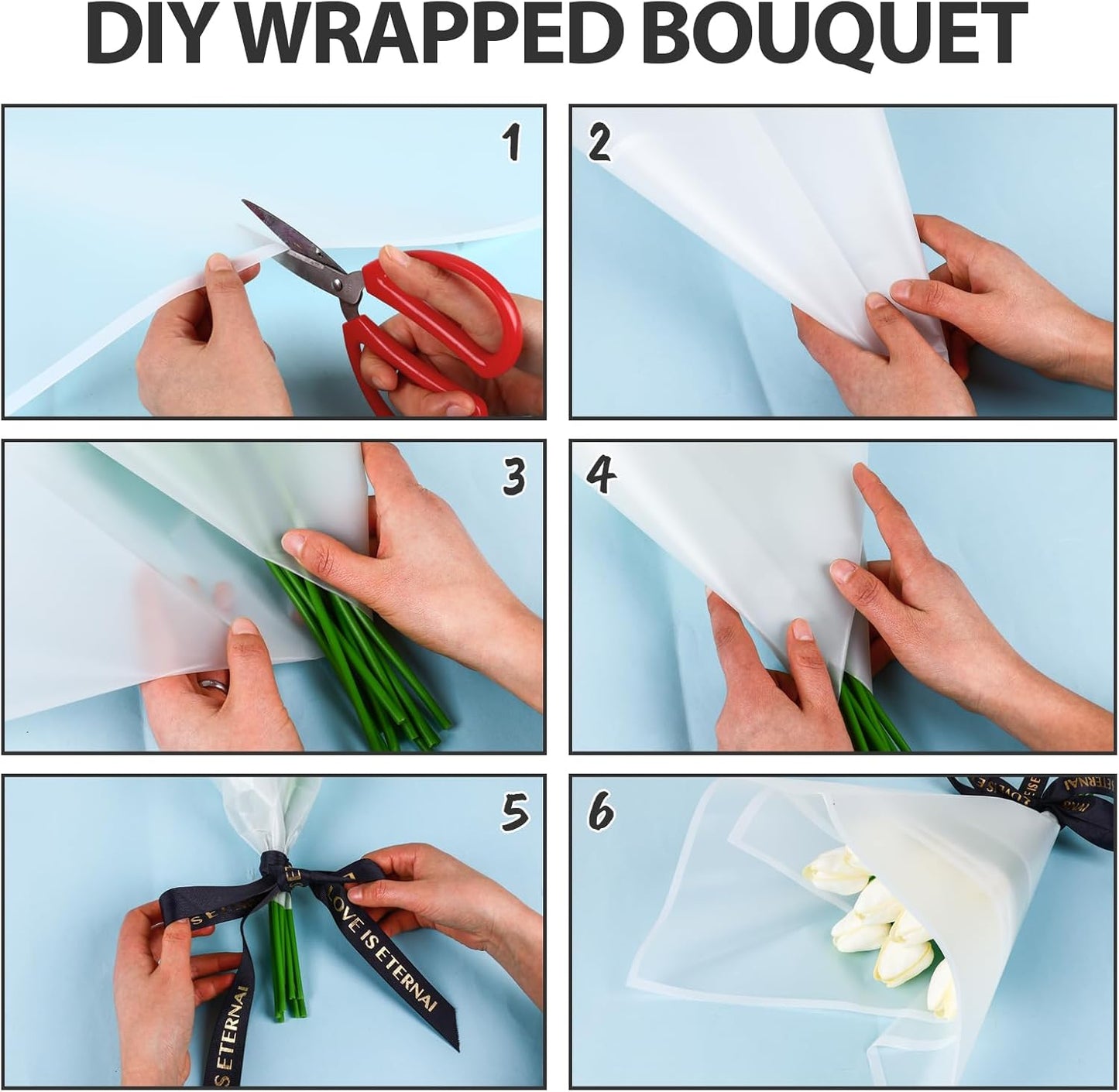 FUHITIM 20 Sheets Flower Wrapping Paper - Waterproof Floral Bouquet Packaging Paper for DIY Crafts，Florist Supplies Packaging Paper for Wedding Birthday Gift (Translucent White)