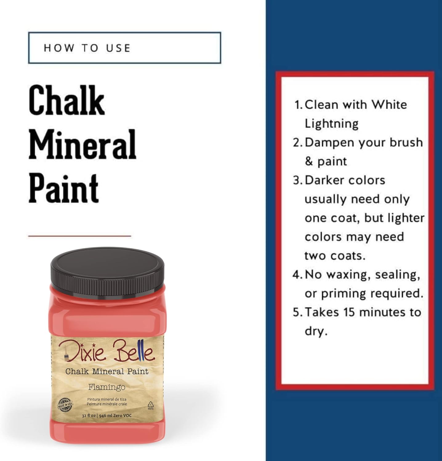 Dixie Belle Paint Company Chalk Finish Furniture Paint - Flamingo (32oz) - Matte Bright Coral Chic Chalk Mineral DIY Furniture Paint
