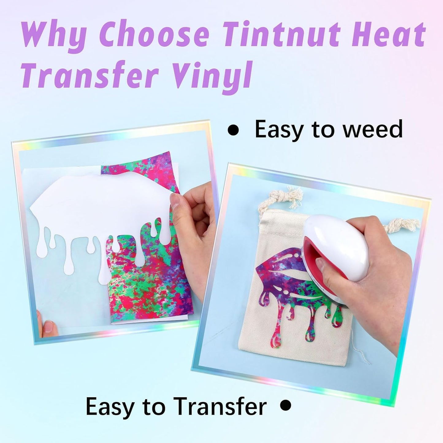 Tintnut Purple Splash Heat Transfer Vinyl - 6 Sheets 10"x12" Patterned HTV for T-Shirts, Hats, Clothes - Compatible with Cricut & Silhouette Cameo