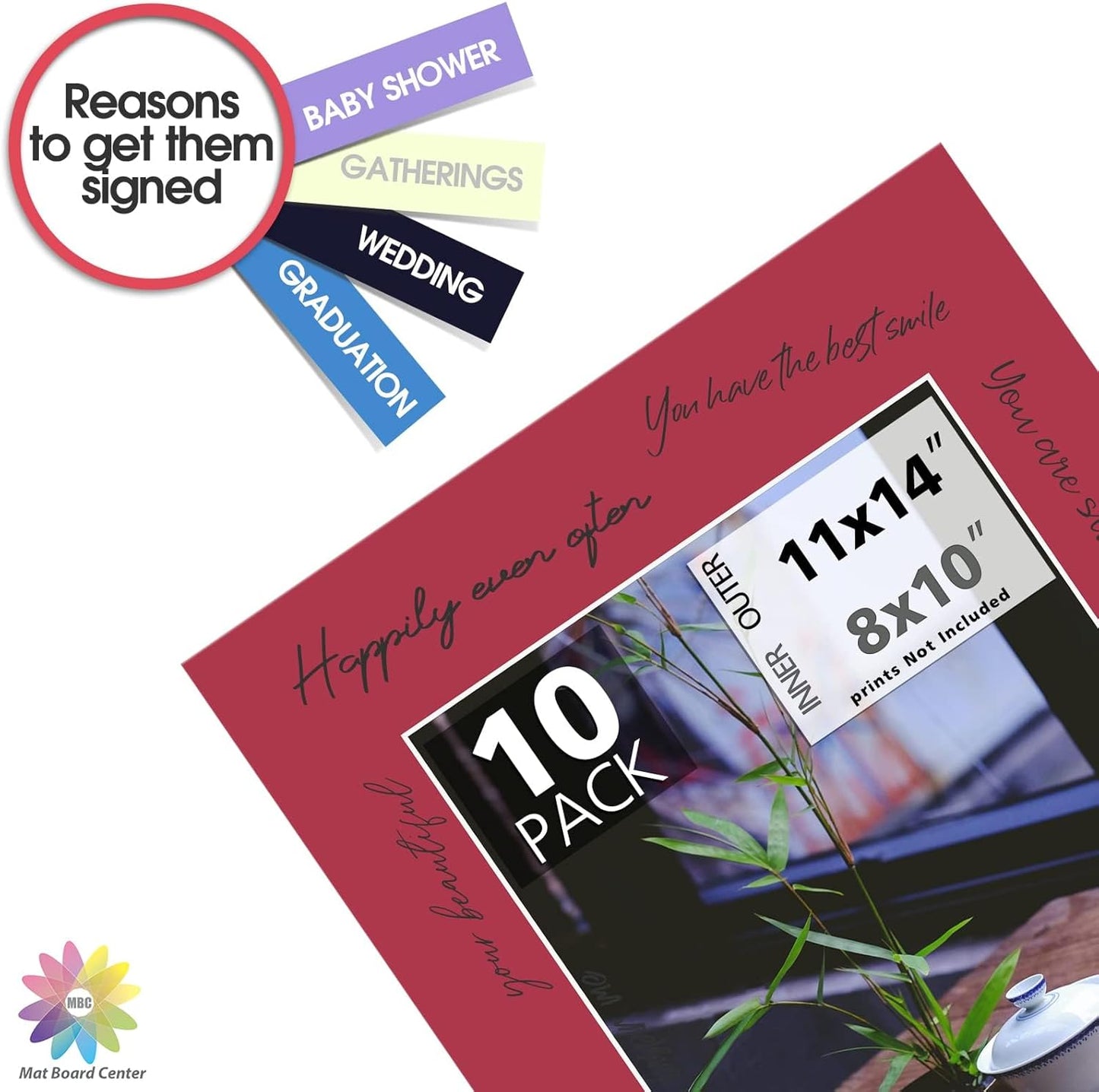 MBC Mat Board Center, Acid Free Pack of 10 11x14 Mixed Colors White Core Picture Mats for 8x10 Photos