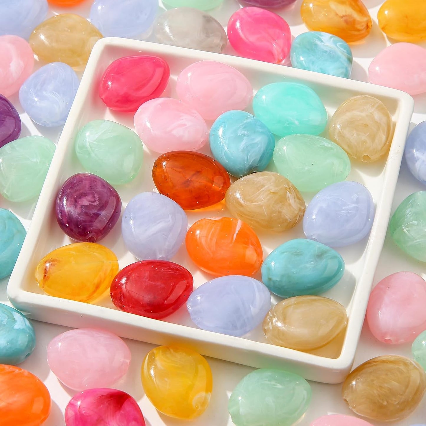 80pcs Acrylic Beads Large Imitation Marble Bead Vintage Colors Beads for Jewelry Making Bracelet Necklace Craft Making Supplies(19 * 23light)