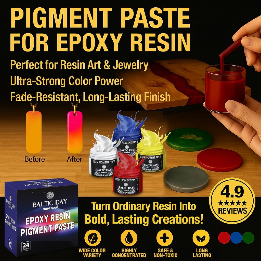 BALTIC DAY 24 Color Pigment Paste for Epoxy Resin Set – Opaque Epoxy Pigment, Epoxy Dye Paste & High Concentration Mica Powder for Resin Art, Jewelry, Tumblers, Coasters & Crafts