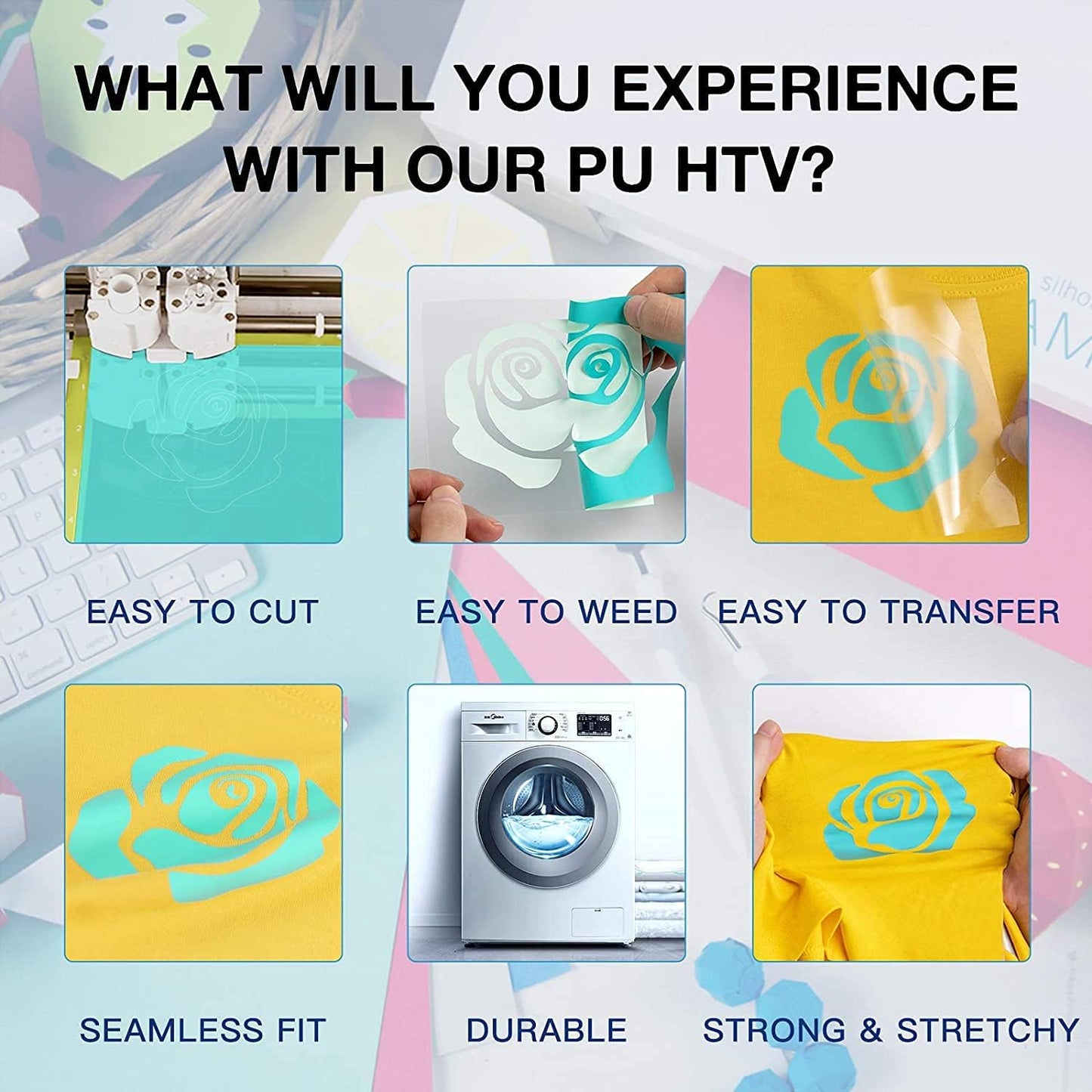 HTVRONT HTV Vinyl Rolls Heat Transfer Vinyl - 12" x 8ft Turquoise HTV Vinyl for Shirts, Iron on Vinyl for All Cutting Machine - Easy to Cut & Weed for Heat Transfer Design (Turquoise)