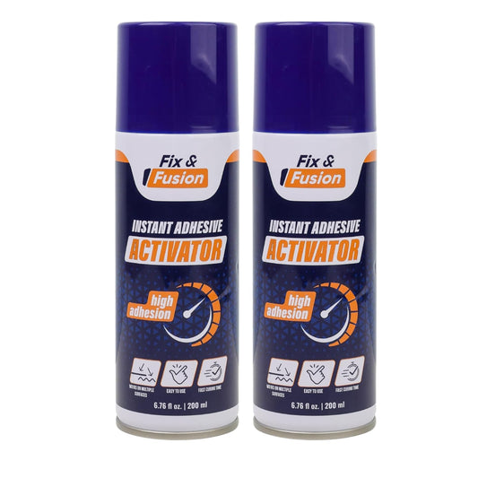 FIX & FUSION Activator Spray (6.76 Fl Oz), Instant Cure Accelerator for Cyanoacrylate (CA) Super Glue for Wood, Plastic, Rubber, Granite, and DIY & Professional, Accelerates Bonding Strength, (2 Pack)