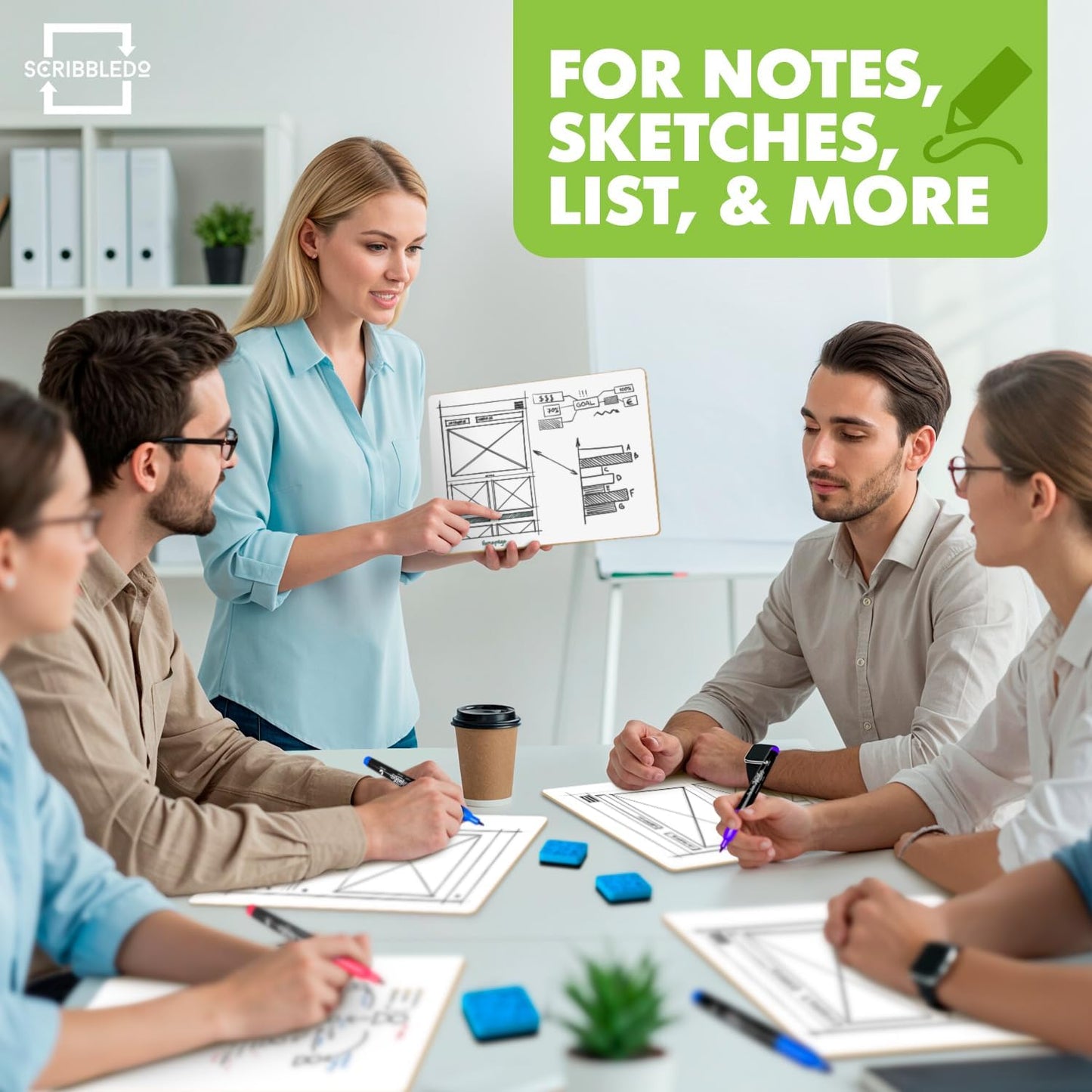 Scribbledo 6 Pack Small White Board Dry Erase Boards Classroom Pack Mini White Boards 9" x12” Personal Whiteboards for Students Teachers School Supplies Lapboards l 6 Mini Whiteboard Erasers Included