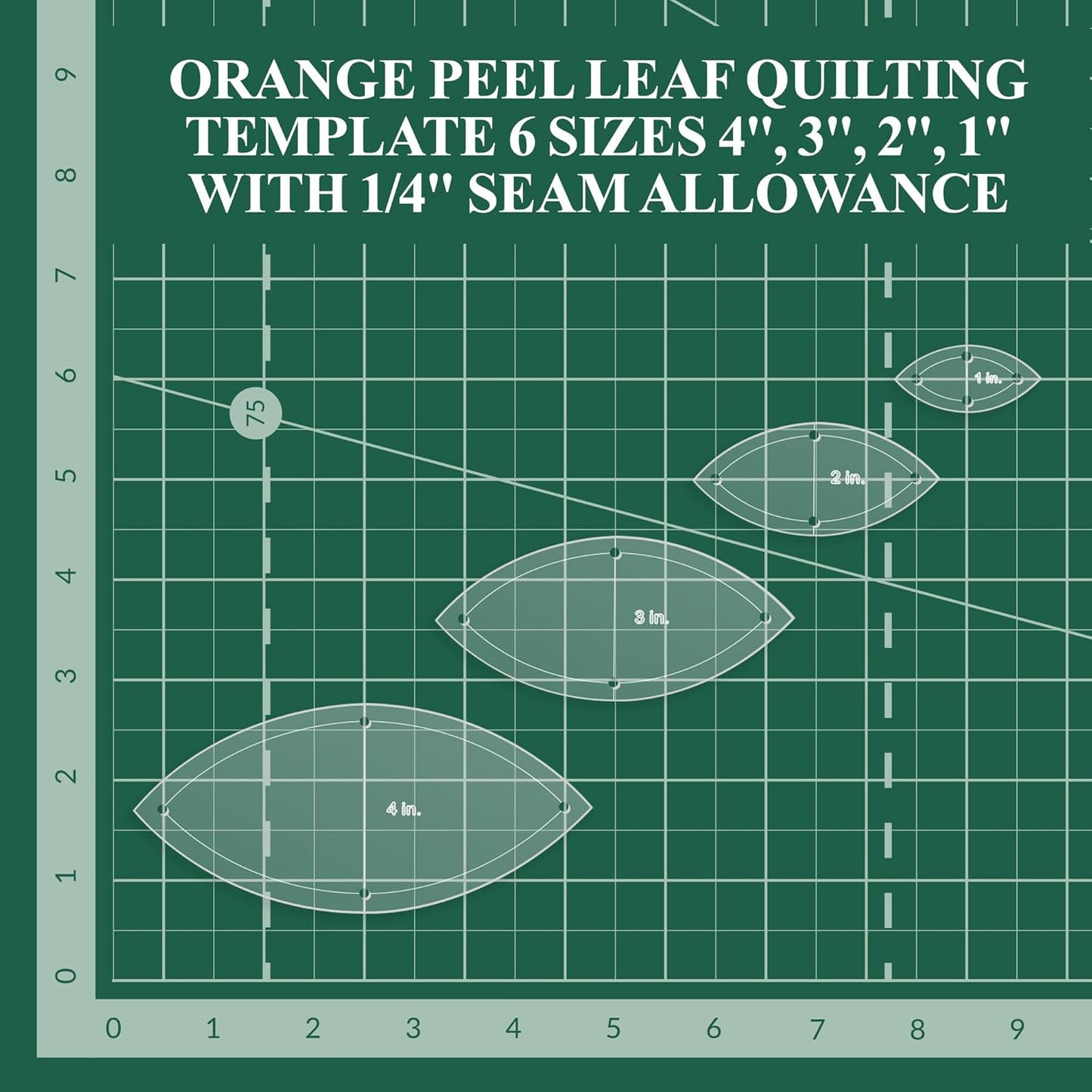 Orange Peel Leaf Quilting Template Set | Essential Quilting Supplies for Leaf-Shaped Designs | Includes Sizes 4", 3", 2", 1" | 1/8 Clear Acrylic | Features 1/4" Seam Allowance